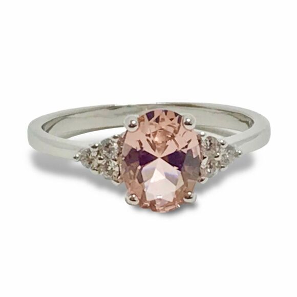 Sterling Silver Ring Size 7 Simulated Morganite Peachy Pink CZ 6x8mm Stone - Picture 3 of 12
